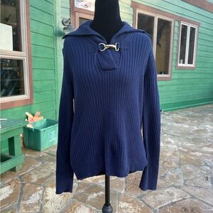 Ralph Lauren Navy Cowl Neck Sweater w/gold clasp size Large
